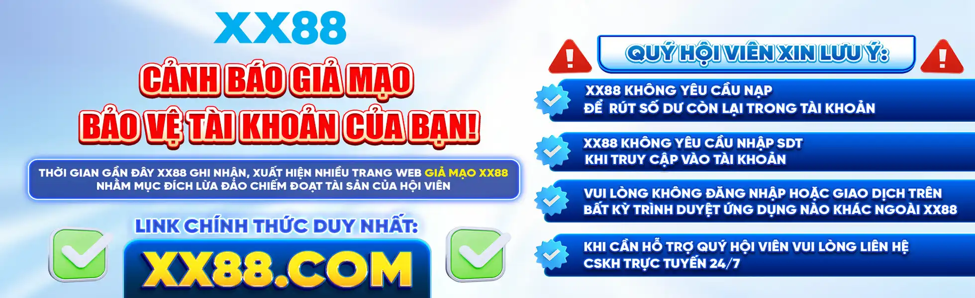 XX88 - Banner cảnh báo